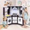 Costway Wooden Kids Play Corner Kitchen with Realistic Lights & Sounds Lighted Range Hood Brown/Grey
